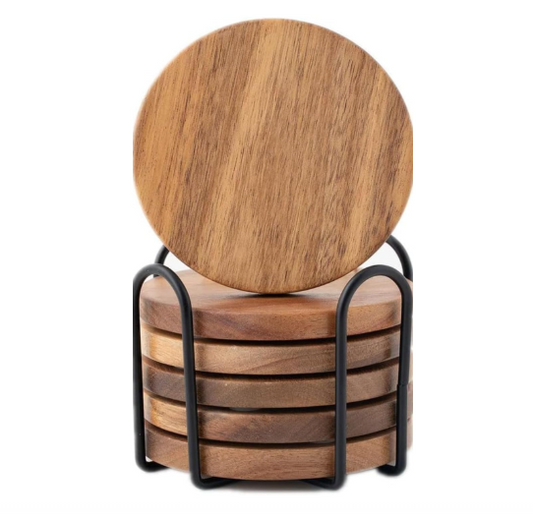 Wood Coasters Set of 6 with Holder